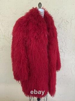Veste Vintage En Manteau De Fourrure Mongol L'agneau Tibétain Rouge Shaggy Fur Glam Rock