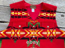 Veste Vintage Pendleton pour Femme Taille XL Rouge Multicolore en Mélange de Laine Aztec Navajo Fabriquée aux États-Unis