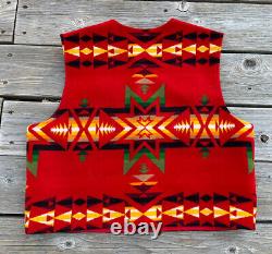 Veste Vintage Pendleton pour Femme Taille XL Rouge Multicolore en Mélange de Laine Aztec Navajo Fabriquée aux États-Unis