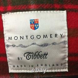 Veste à capuche en laine rouge vintage Montgomery Tibbett avec boutons à bascule, taille 38, Angleterre.