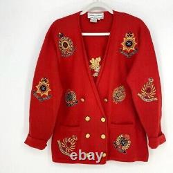 Veste blazer rouge vintage pour femmes Adrienne Vittadini avec blason brodé vintage.