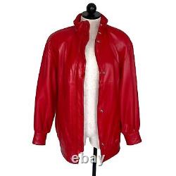 Veste bombardier en cuir vintage pour femmes Maxima rouge taille XS à boutons-pression oversize USA.