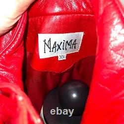 Veste bombardier en cuir vintage pour femmes Maxima rouge taille XS à boutons-pression oversize USA.