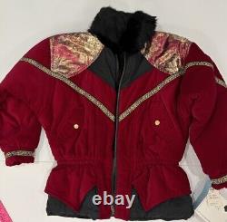 Veste bombardier en velours rouge vintage avec fourrure de lapin métallique de la NWT