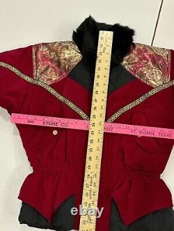 Veste bombardier en velours rouge vintage avec fourrure de lapin métallique de la NWT