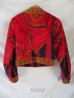 Veste courte vintage en velours baroque rouge, noir et or de Christian Linares CL2, taille 36