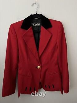 Veste de blazer vintage rouge en laine Escada pour femmes, fermeture à un bouton, boutons dorés