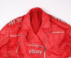 Veste de moto en cuir rouge pour femme de taille L vintage