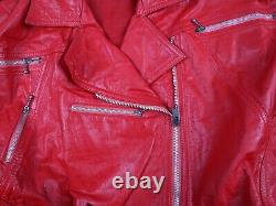 Veste de moto en cuir rouge pour femme de taille L vintage