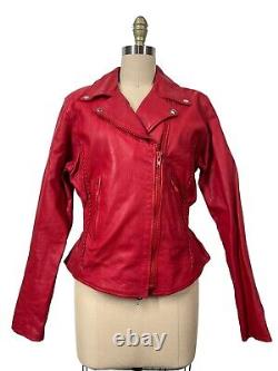 Veste de moto en cuir rouge sang des années 80 taille M