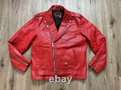 Veste de moto rouge vintage en cuir 100% pour femme de taille L