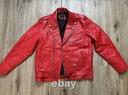 Veste de moto rouge vintage en cuir 100% pour femme de taille L