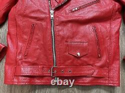 Veste de moto rouge vintage en cuir 100% pour femme de taille L