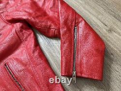 Veste de moto rouge vintage en cuir 100% pour femme de taille L