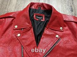 Veste de moto rouge vintage en cuir 100% pour femme de taille L