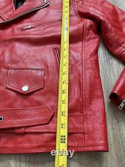 Veste de moto rouge vintage en cuir 100% pour femme de taille L