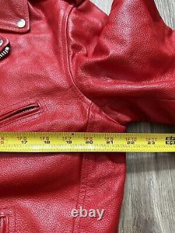 Veste de moto rouge vintage en cuir 100% pour femme de taille L