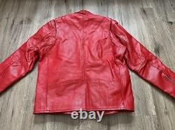 Veste de moto rouge vintage en cuir 100% pour femme de taille L