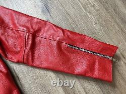 Veste de moto rouge vintage en cuir 100% pour femme de taille L