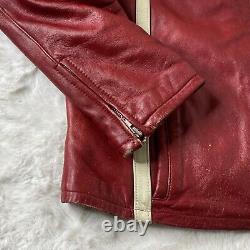 Veste de moto vintage Wilson en cuir Maxima rouge crème pour femme taille XL