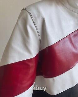 Veste de moto vintage pour femmes en cuir Wilsons à rayures noires, blanches et rouges