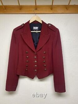 Veste de style militaire raccourcie DKNY Vintage années 1990 en laine rouge foncé/bourgogne