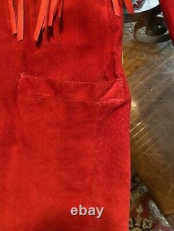 Veste en cèdre à franges en daim rouge VINTAGE, taille moyenne pour femme