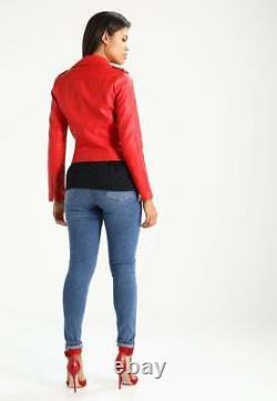 Veste en cuir Taille Femmes Manteau de Moto Biker Vintage Rouge 206