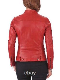 Veste en cuir Taille Femmes Manteau de moto Biker Vintage Rouge 158