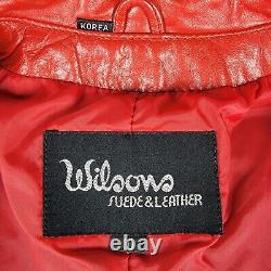 Veste en cuir Wilsons Vintage pour femme, taille moyenne 10, rouge, style biker raccourci des années 80.