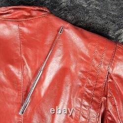 Veste en cuir Wilsons Vintage pour femme, taille moyenne 10, rouge, style biker raccourci des années 80.