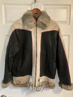 Veste en cuir faite à la main en Alaska pour Femme Taille M Doublée en Polaire Noir Rouge Iditarod