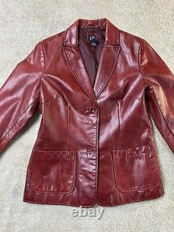 Veste en cuir pour femme GAP Vintage Rouge Moyen Blazer Oxblood Foncé des années 90 Y2K
