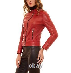 Veste en cuir pour femme taille moto Biker femmes dames vintage manteau rouge 216