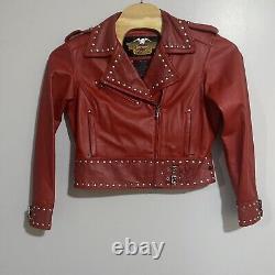 Veste en cuir rouge Harley-Davidson pour femme, style vintage de motarde, taille L