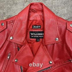 Veste en cuir rouge Wilsons coupée vintage unisexe de taille large style moto
