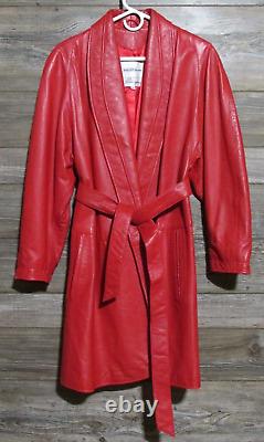 Veste en cuir rouge ceinturée de luxe Vintage Melanzona pour femme, taille S.