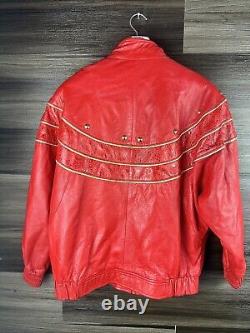 Veste en cuir rouge pour femme Vintage des années 90 en cuir de Jérusalem clouté - Taille Large