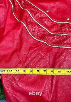 Veste en cuir rouge pour femme Vintage des années 90 en cuir de Jérusalem clouté - Taille Large