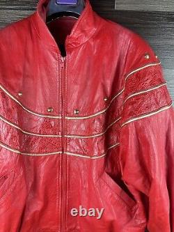 Veste en cuir rouge pour femme des années 90 en cuir JERUSALEM avec clous, de grande taille