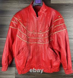 Veste en cuir rouge pour femme des années 90 en cuir de Jérusalem avec clous, taille large