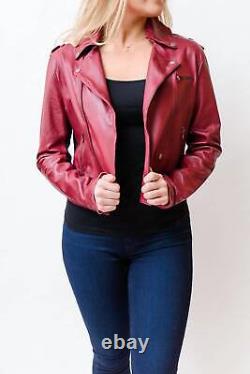 Veste en cuir rouge vintage Jkt Nyc pour femme taille S