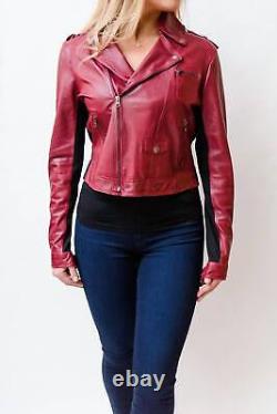 Veste en cuir rouge vintage Jkt Nyc pour femme taille S