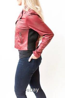 Veste en cuir rouge vintage Jkt Nyc pour femme taille S