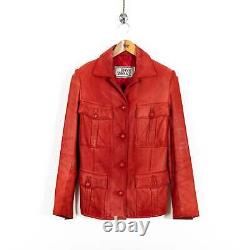 Veste en cuir rouge vintage à boutons multiples Gianni Versace avec poches pour femmes