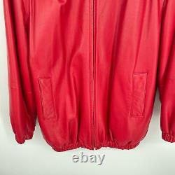 Veste en cuir rouge vintage avec col en fourrure de lapin, taille Small Large des années 1980