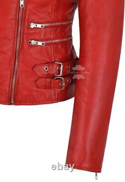 Veste en cuir rouge vintage style motard moto pour dames MYSTIQUE 7113