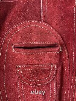 Veste en cuir suédé rouge pour homme ou femme des années 1970 en très bon état