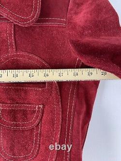 Veste en cuir suédé rouge pour homme ou femme des années 1970 en très bon état