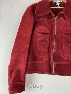 Veste en cuir suédé rouge vintage des années 1970 pour hommes ou femmes